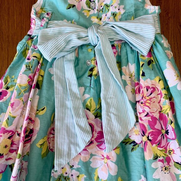ORIGAMI Wrap Neck Dress Girls 3T 3 Teal Floral Tie Back Toddler Girl Summer - Picture 7 of 8